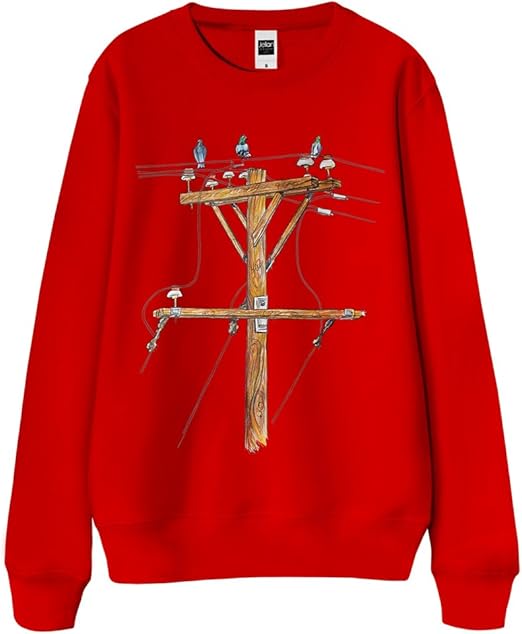 Amazon ノーブランド品 電柱 鳥 レッド Mサイズ メンズスウェット 服 ファッション小物 通販
