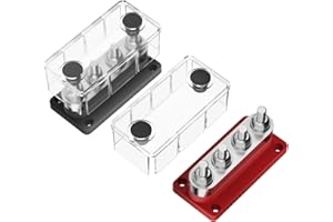 jamgoer 600A Bus Bar Power Distribution Block 4 x 3/8" (M10) Terminal Studs 48V DC Positive & Ground Busbar Terminal Block wtih Cover for Marine Automotive RV Boat(Black & Red)