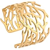 YWMAN Chunky Gold-Plated Cuff Bracelet for Women, Ocean Coral Reef Bangle Bracelet, Summer Beach Accessory