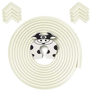 Rabofly Baby Proofing Edge & Corner Guards, [19.68ft Edge + 8 Corners] Furniture Bumper Cushion Table Edge Corner Protector Non Toxic and Safe for Fireplace, Stair, Cabinet, Countertop, Oyster White