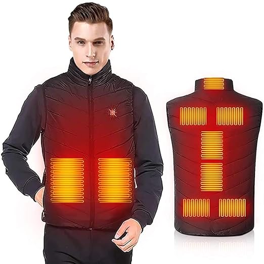 Heated Vest Unisex Electric Warm Gilet Lightweight Electric Jacket Heated Clothes (Black, XL