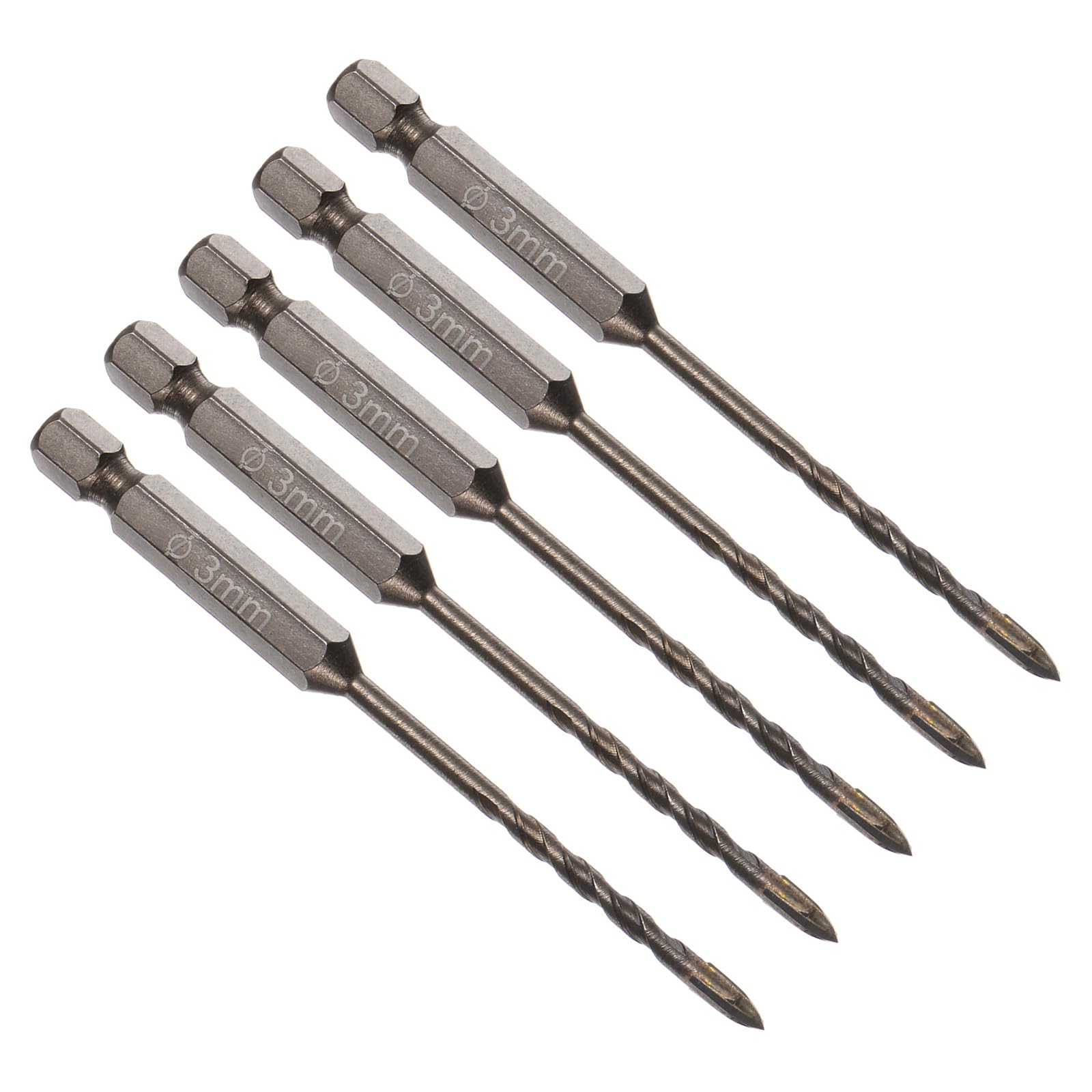 CoCud Titanium Masonry Drill Bit, 3mm Cutting Dia 89mm Length 1/4" Hex Shank Carbide Cross Tip Concrete Drill Bits Yellow - (Applications: for Wood Glass Brick Cement), 5-Pieces
