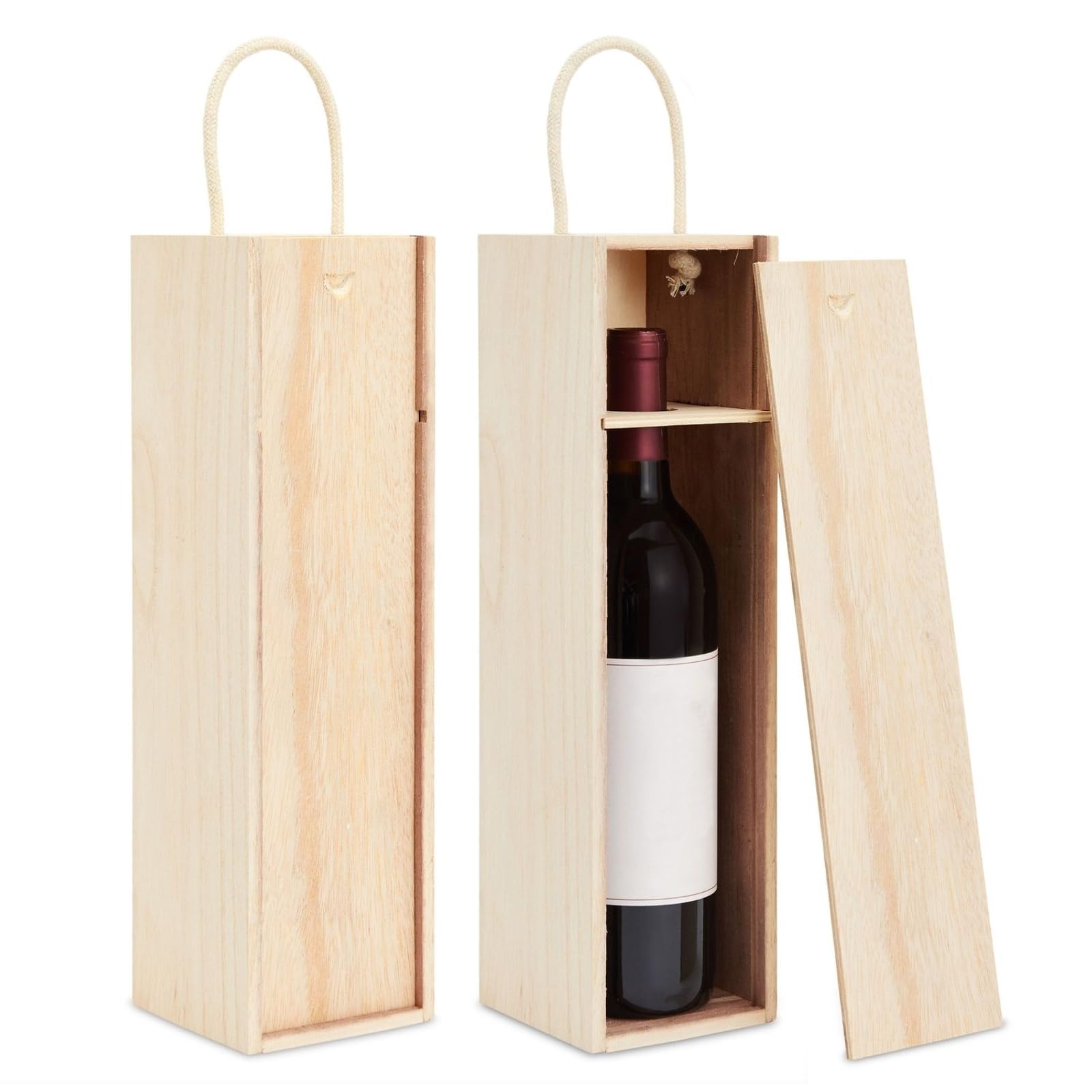 2 Pack Unfinished Wooden Wine Boxes with Handles for DIY Crafts, Gifts, Birthday and Housewarming Parties, Customizable with Paint, Engravings, and Imprints (35.3 x 10.2 x 9.9 cm)