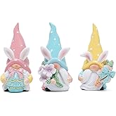 Hodao 3 PCS Easter Gnomes Decor Resin Bunny Gnome Decorations Handmade Spring Gnomes Gifts for Kids/Women/Men Easter Gnome Decorations for The Home Party