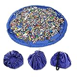 Yamde Children's Play Mat and Toys Storage Bag, Large 59 Inches Diameter Multi Purpose Kid's Activity Mat and Toys Organizer, Sturdy Canvas Material, Blue