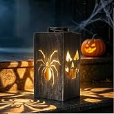 Solar Halloween Decorations Outdoor - Metal Lantern with Warm White LED Light, Retro Iron Garden Jack-O&rsquo; Lantern for Table Porch Tree Yard Decor