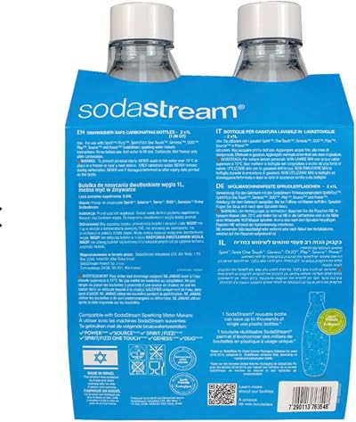 Sodastream 1 Litre Slim Water Bottles Pack of 2 Dishwasher Safe Spirit Terra