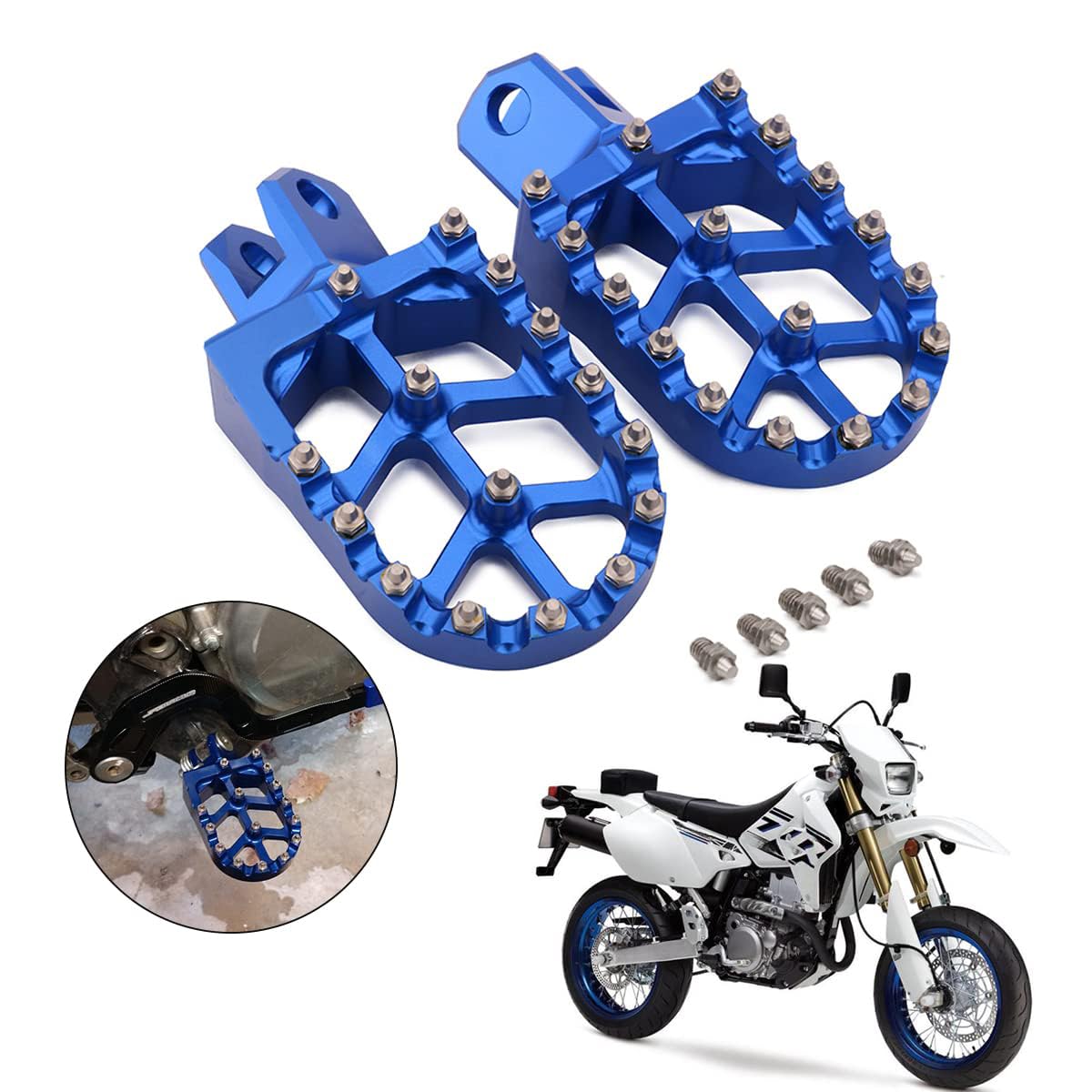 Photo 1 of AnXin Dirt Bike Foot Pegs CNC Footpegs Footrest Foot Pedals Rests for DRZ400 2000-2004 DRZ400E 2000-2007 DRZ400S 2000-2024 DRZ400SM 2005-2024 RM250 1989-2006 RM250Z 2001-2006 RMX250 1989-1996 Blue