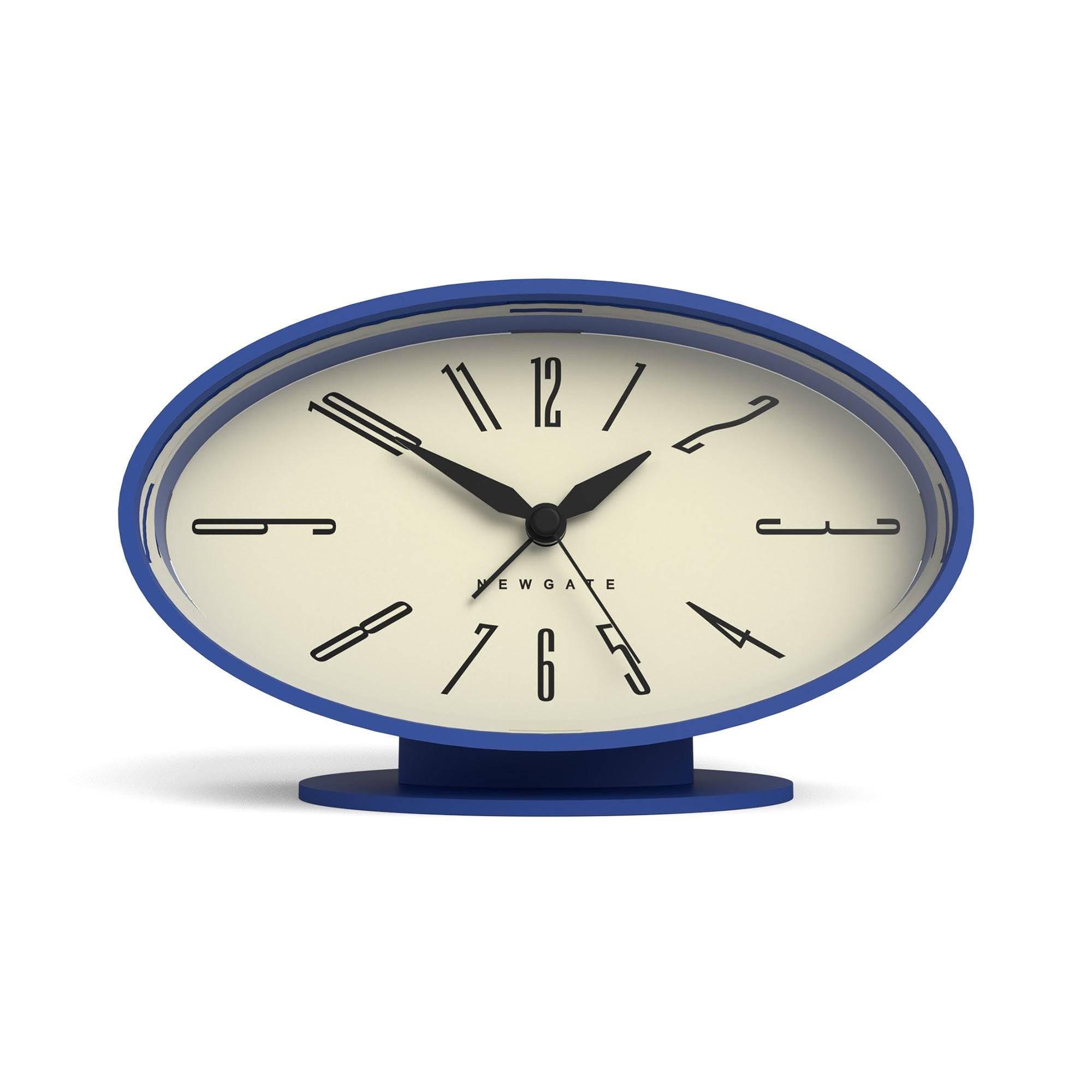 NEWGATE® Ronnie alarm clock | Oval retro design | Blue soft rubberised finish | Ideal for bedside, desk or shelf | Modern, retro mid-century bedroom & office accessory