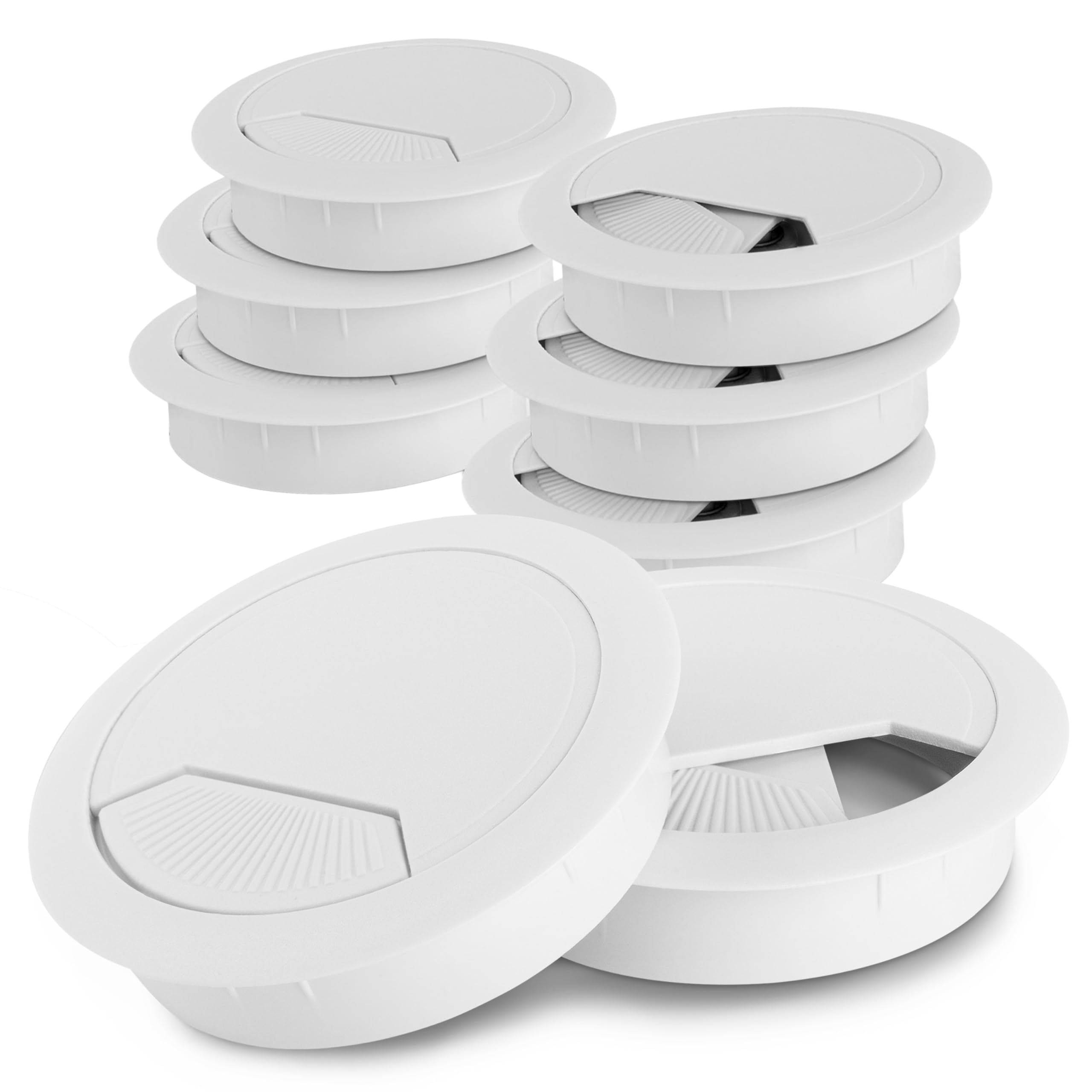 LouMaxx Cable Grommet Desk White - Set of 8 Cable Pass 60 mm Diameter - Table Cable Grommets Made of Sturdy Plastic - Perfect Fit Cable Hole Cover with Sturdy Table Cable Guide