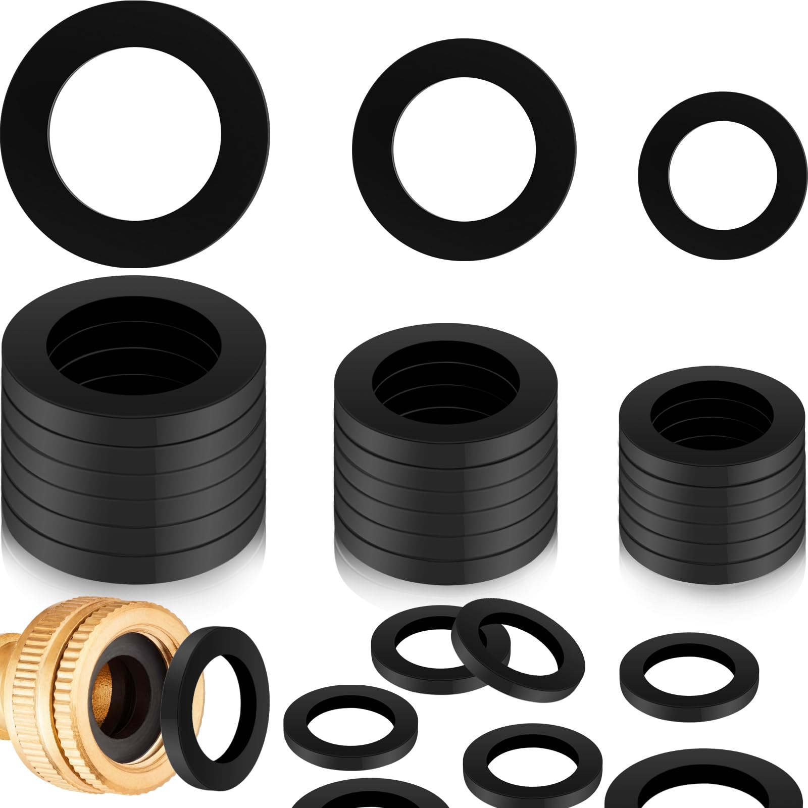 24 Pieces Rubber Hose Washer Tap Sealing Rings Hose Rubber Shower Hose Washers Tap Connector Washers for Connecting, 1/2 Inch, 3/4 Inch, 30 mm (1.18 Inch) OD 20 mm (0.8 Inch) ID, Black
