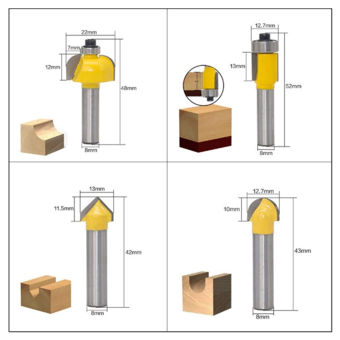 Meccion 12 Teiliges Fräser Bit Set Mit 8 Mm Schaft Wolframcarbid