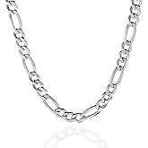 QUADRI Figaro Sterling Silver Chain for Men – 7mm Solid Italian Necklace, Diamond-Cut, 16-30 Inch, Cadena de Plata para Hombre, Gift Box Included