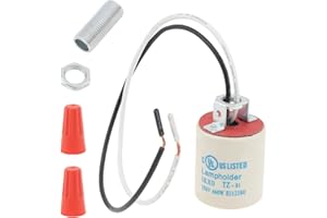 RTNLIT Ceramic E26 Light Socket, Standard Medium Base Screw Socket, Porcelain E26 E27 Bulb Lamp Holder with 10" Wire Lead for Halogen Incandescent Led Light Bulbs Replacement (Pack of 1)