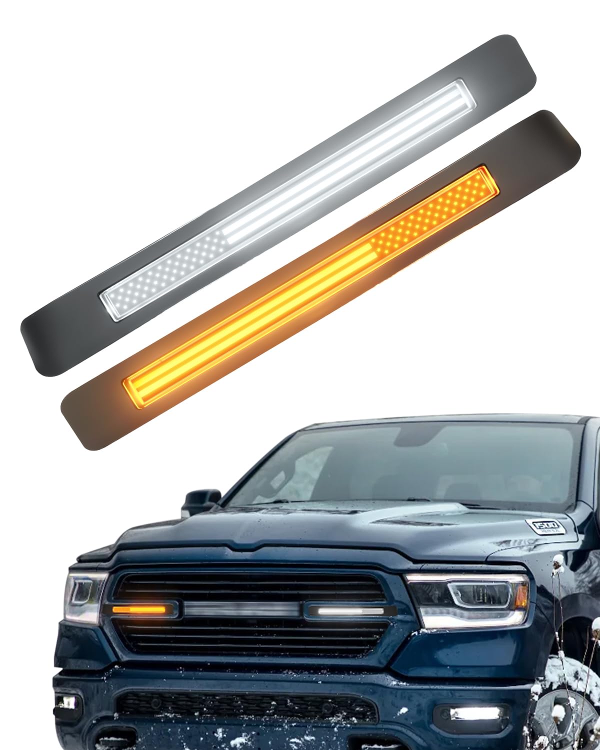 Photo 1 of OKLSG LED Grille Light Bars for 2019-2024 Dodge Ram 1500 Laramie Raptor Bumper Marker Lights with Sequential DRL and Turn Signals (Style with Stars)