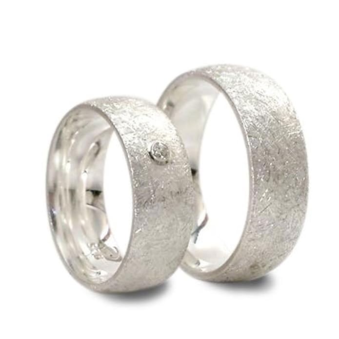 Glanzwelten Silberne Partnerringe ice-frosted Trauringe /Freundschaftsringe /Eheringe aus 925er Sterlingsilber mit Swarovski