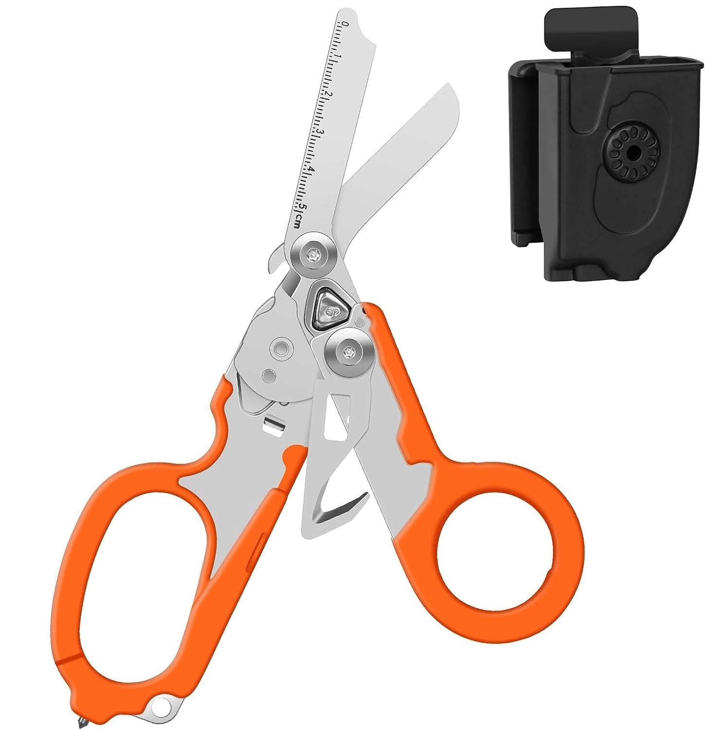 INSGB 6 in 1 Raptor Response Emergency Shears, Multi Tool Pliers Shears, Tactical Folding Pliers with Strap Cutter and Glass Breaker (Orange with Holster)