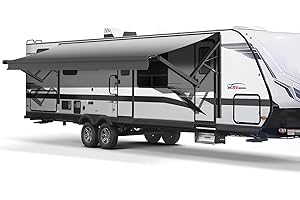 RVeaves Black Electric Power RV Awning Frame and Fabric Assemblies Full Set for RV,5th Wheel,Travel Trailers,Toy Haulers,and Motorhome RV Trailer Awning for Home or Camper (14Feet, Grey Fade)