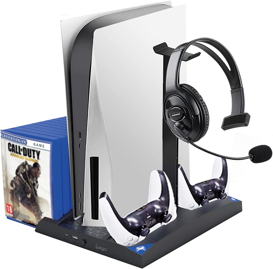 PS5 Cooling Stand with Headset Holder & Cooling Fan Base