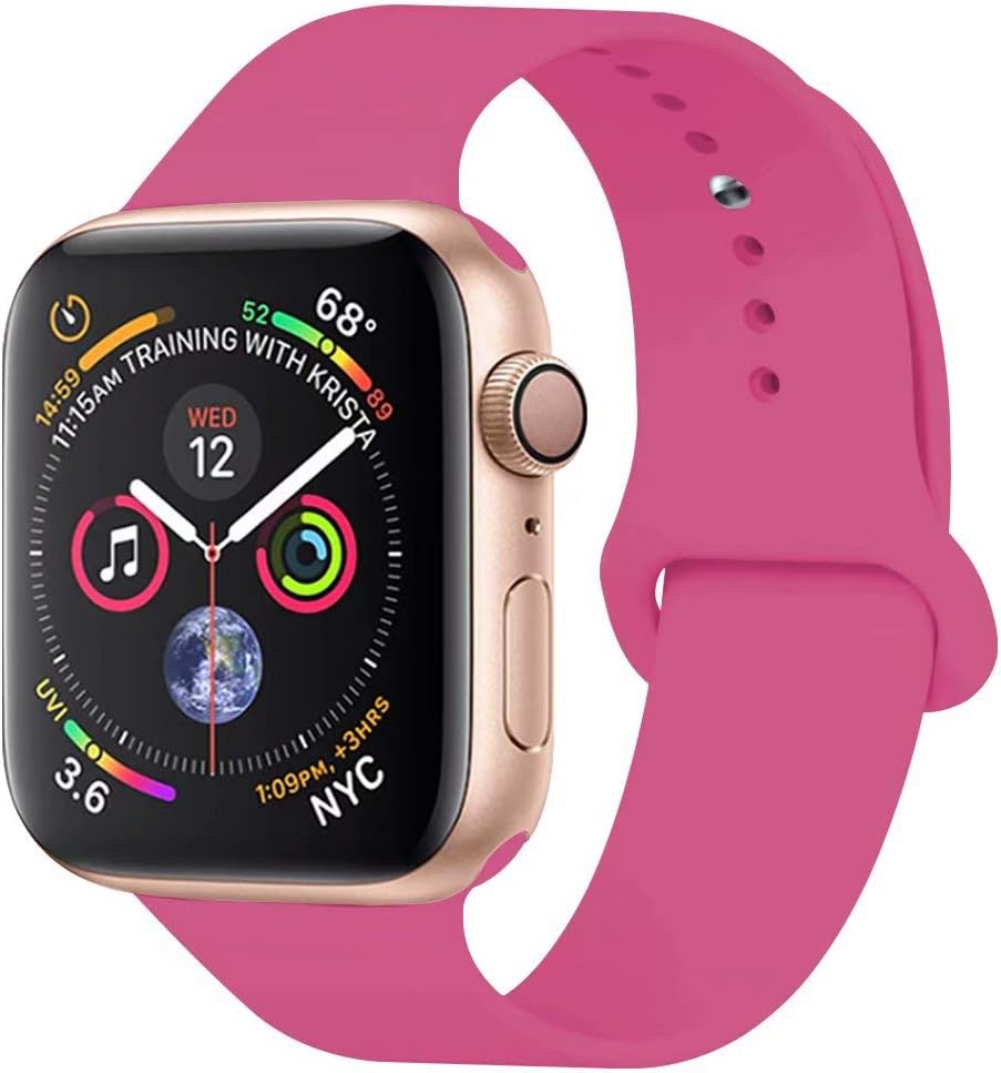 YC YANCH Compatible with for Apple Watch Band 38mm 40mm, Soft Silicone Sport Band Replacement Wrist Strap Compatible with for iWatch Series 5/4/3/2/1, Nike+, Sport, Edition, M/L, Dragon Fruit