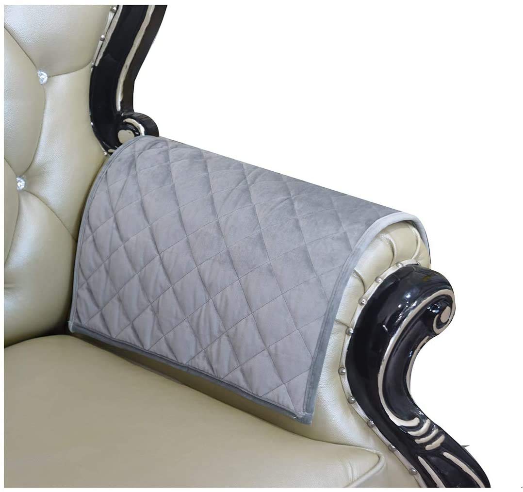 ZUODO 1 Pair Grey Velvet Sofa Arm Protector Armrest Covers (40X50CM, Removable)