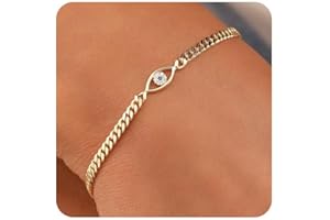 MIDEEO Gold/Sliver Bracelets for Women,14K Gold Plated Bracelets for Women Evil Eye Diamond Cuban Link Heart Pearl Bracelets Everyday Jewelry Gift