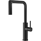 FORIOUS Black Waterfall Kitchen Faucet with Pull Down Sprayer, 5-Mode Spout | No-Lead Stainless Steel Modern Faucet for Kitchen Sink, Single Handle High Arc, 360&deg; Swivel, Deck Plate for Rv Bar Farmhouse