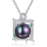 Black Pearl Necklace for Women Sterling Silver Cubic Zirconia Simple Dainty Freshwater Pearl Necklace Jewelry Gifts