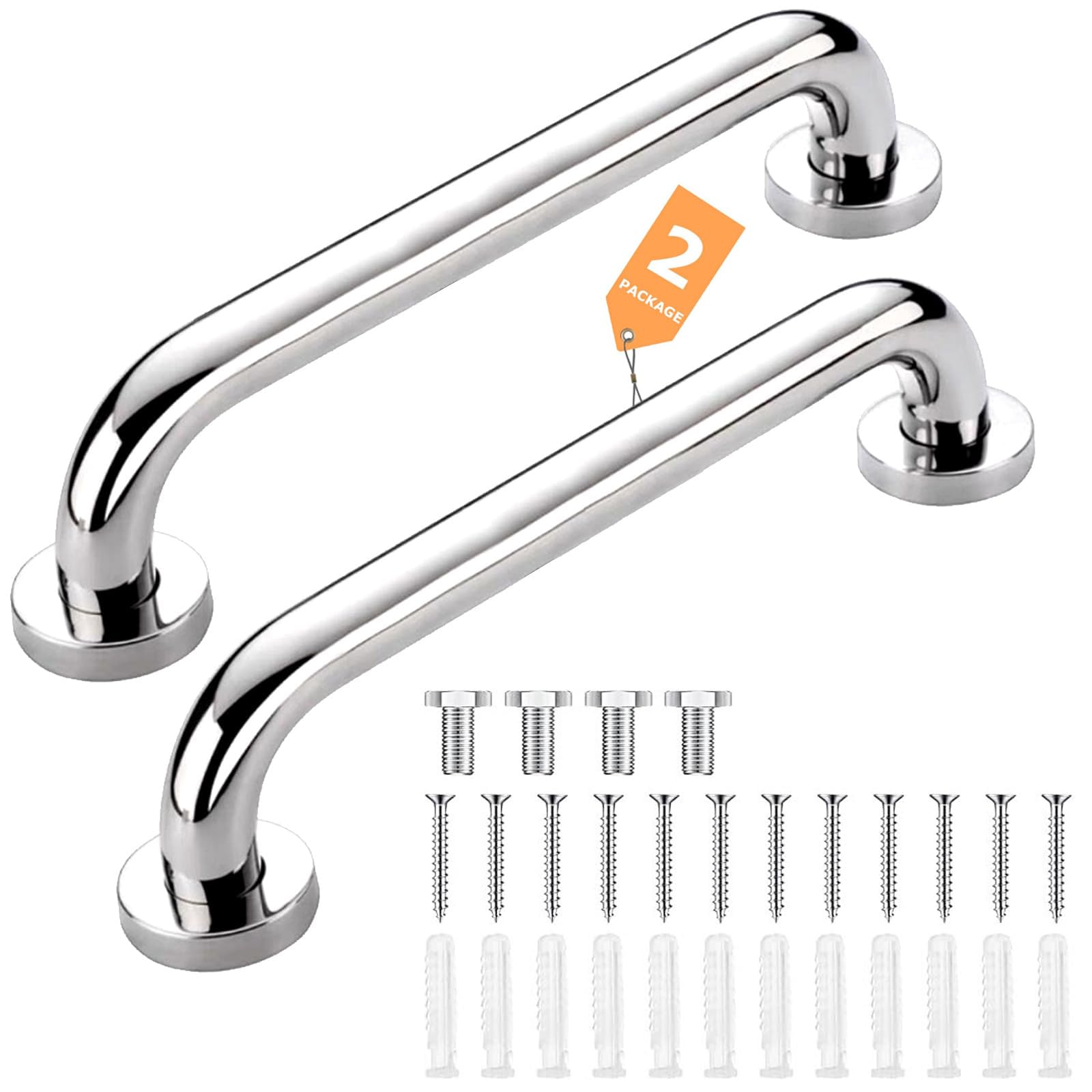 QMAHA 2 Pack Grab Rails for Bathroom, Anti Slip Shower Handle Rail, Toilet Grab Safety Handle, Stainless Steel Shower Grab Bar, Bathroom Safety Aid for Elderly Children Disability (12 inch/30cm)