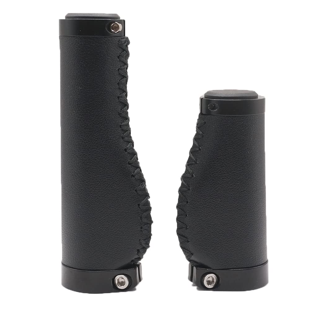 Photo 1 of BBxunsless Bike Handle Grips 135/95mm Long/Short Grips Non-Slip PVC Microfiber Leather Ergonomic Hand-Sewn Casual Retro Double Lock-on Handlebar Lever for MTB,Road Bike (Black-B)