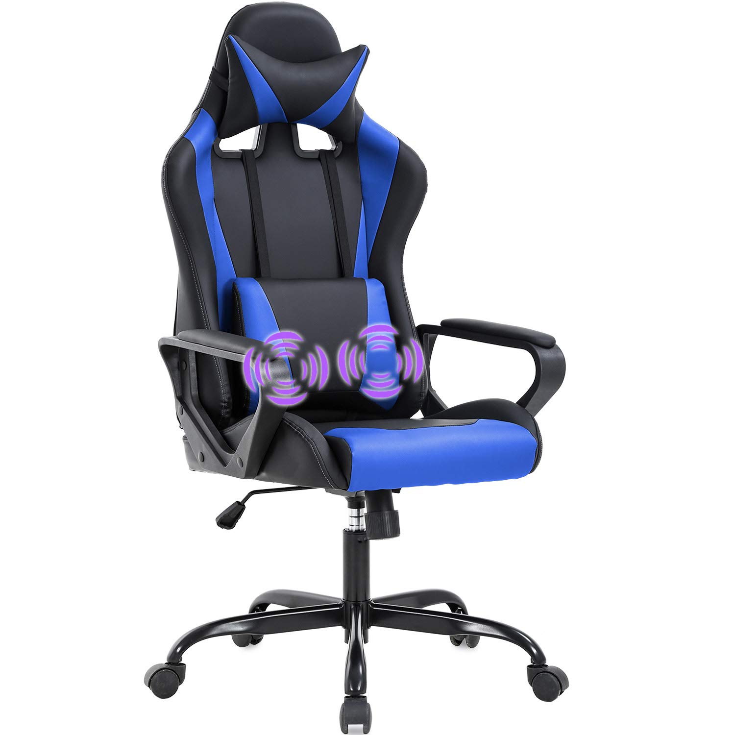 PC Gaming Chair Massage Office Chair Adjustable Desk Chair High Back PU Leather Executive Rolling Racing Computer Chair with Lumbar Support Headrest Armrest Swivel Task Chair(Blue)