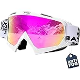BATFOX Anti Fog Ski Goggles OTG for Adults & Kids, Snowboard Goggles with 100% UV Protection & Anti-Slip Fit for Skiing