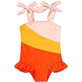 YOUNGER TREE Toddler Swimsuit Girl Color Block Stripe One-Piece Swimwear Baby Girl Bathing Suits