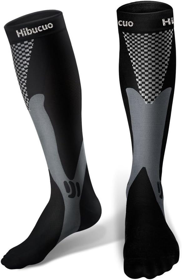 Hibucuoo Compression Socks for Men & Women, BEST Graduated Athletic Fit for Running, Nurses, Shin Splints, Flight Travel, Maternity Pregnancy. Boost Stamina, Circulation, Recovery (1 Pair)