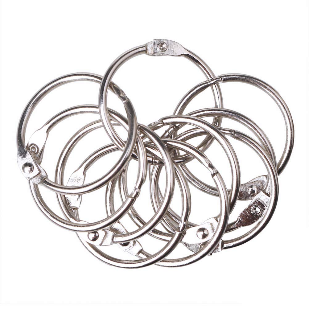 kuou 20 Pcs Metal Book Rings, Loose Leaf Binders Book Rings 25mm Inner Diameter Keychains (Silve)