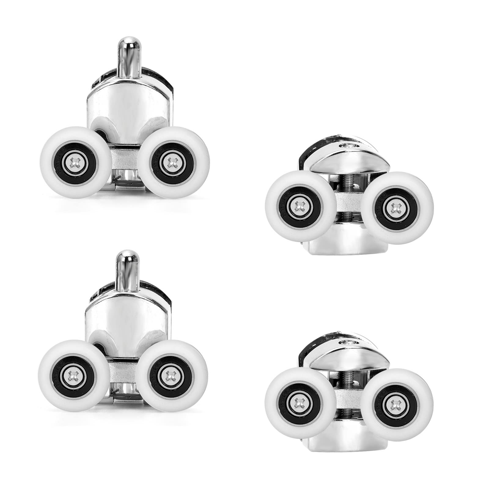 Ruimou 4Pcs Shower Door Double Wheels 23mm Diameter (Zinc Alloy+ABS) for Bathroom Bearing Pulleys/Runners Top/Bottom Replacement Parts (2 Upper Wheels + 2 Lower Wheels -23mm-4Pcs)
