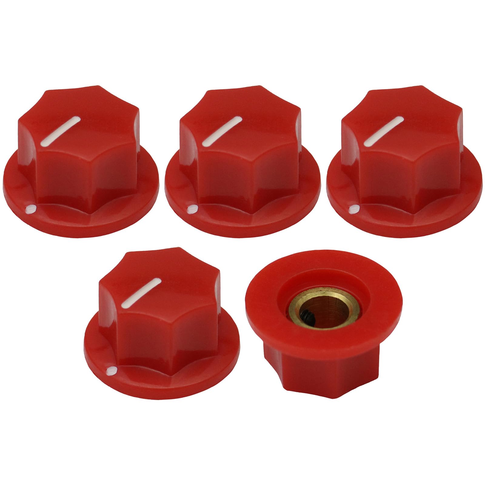 6.4mm Round Hole Large Skirted 7-Sided Guitar/Pedal Control Knob Pack of 5 (Red)