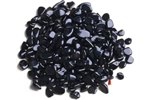 IMALY Black Obsidian Tumbled Chips Stone Polished Crushed Healing Crystal Quartz Pieces Irregular Shaped stones for Home Decorative Stones Vases Plants Succulents 0.5lb