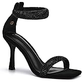 Coutgo Women's One Strap Heeled Sandals Square Open Toe Stiletto Heels Ankle Buckle Strap Summer Pump Shoes