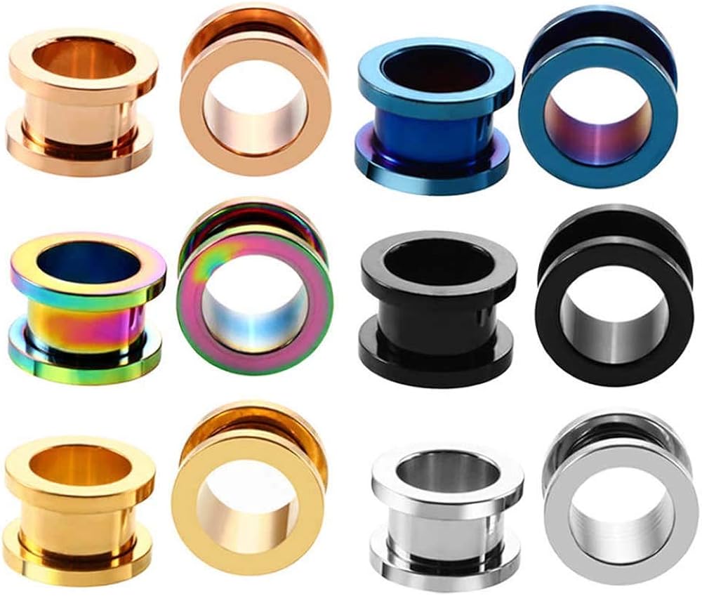 6 Pairs Same Size Ear Tunnels Screw Stainless Steel Ear Plugs