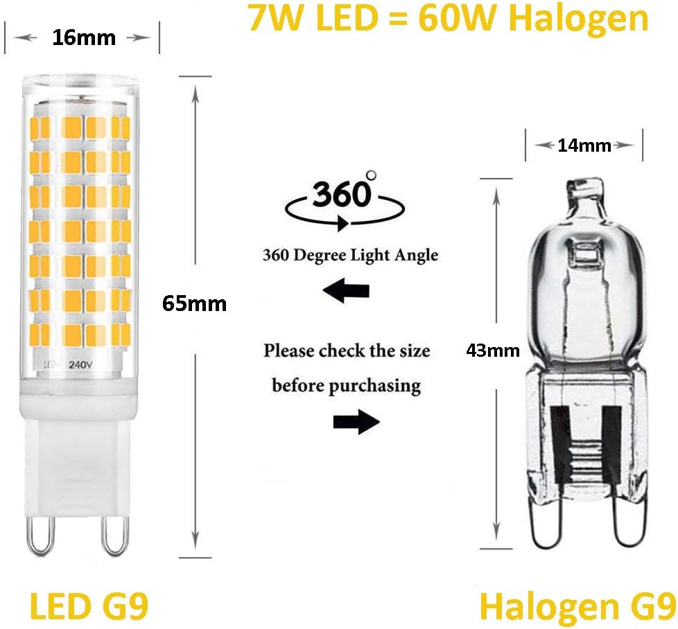 G9 7W Dimmable LED Light Bulbs, Warm White 2700K, 600LM, 60W Halogen Replacement, 220V-240V, 360 Degree, Energy Saving - Image 4