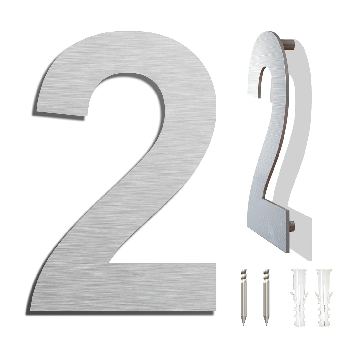 Brushed Modern House Number -4 Inch 102mm Height, Made of Solid 304 Stainless Steel, Floating Appearance and Easy to Install (Number 2 Two)