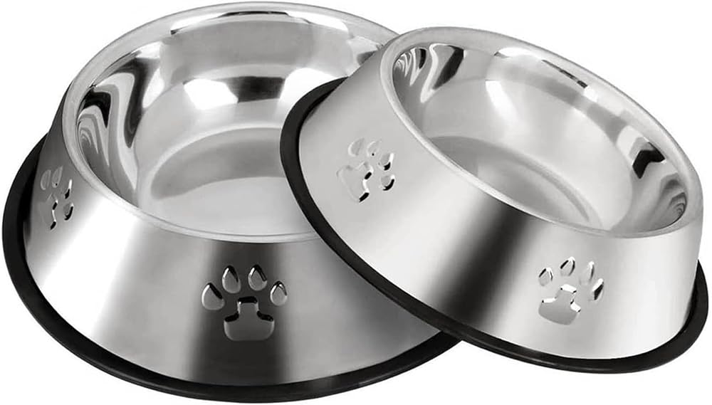 SUOXU Stainless Steel Small Dog Bowls Set of 2 with Non-Slip Rubber Base, 350 ml