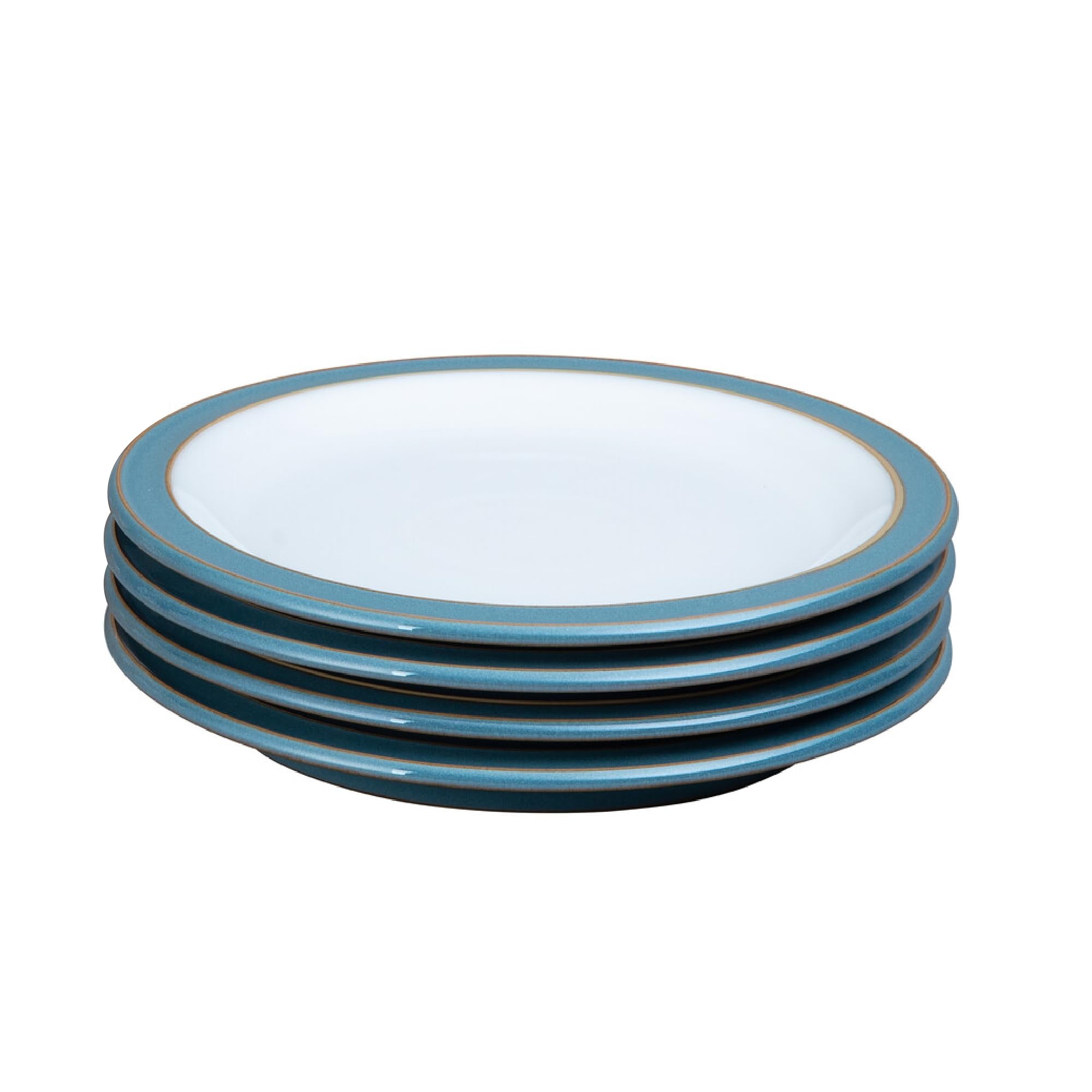 Denby - Azure Blue Medium Plates Set of 4 - Dishwasher Microwave Safe Crockery 22.5cm - Blue, White Ceramic Stoneware Tableware - Chip & Crack Resistant Lunch Plates