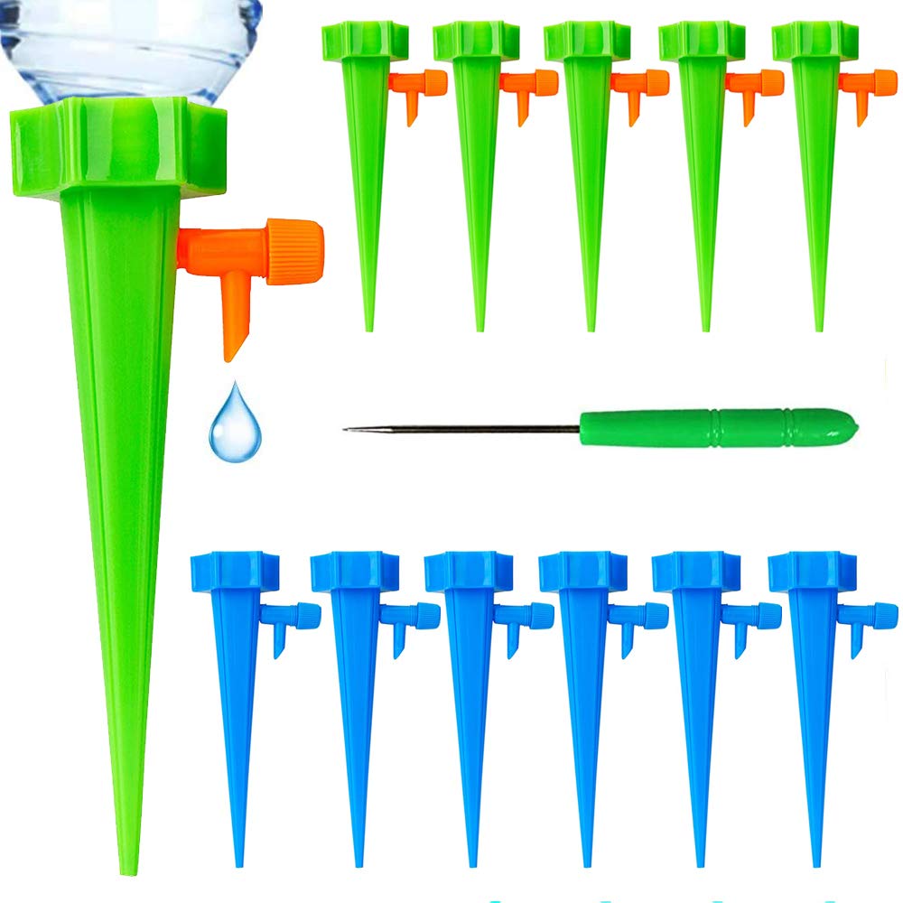 Plant Watering Devices，12 Pcs Automatic plant waterer Plant self watering spikes system with Water control valve，for Outdoor Indoor Flower Vegetables
