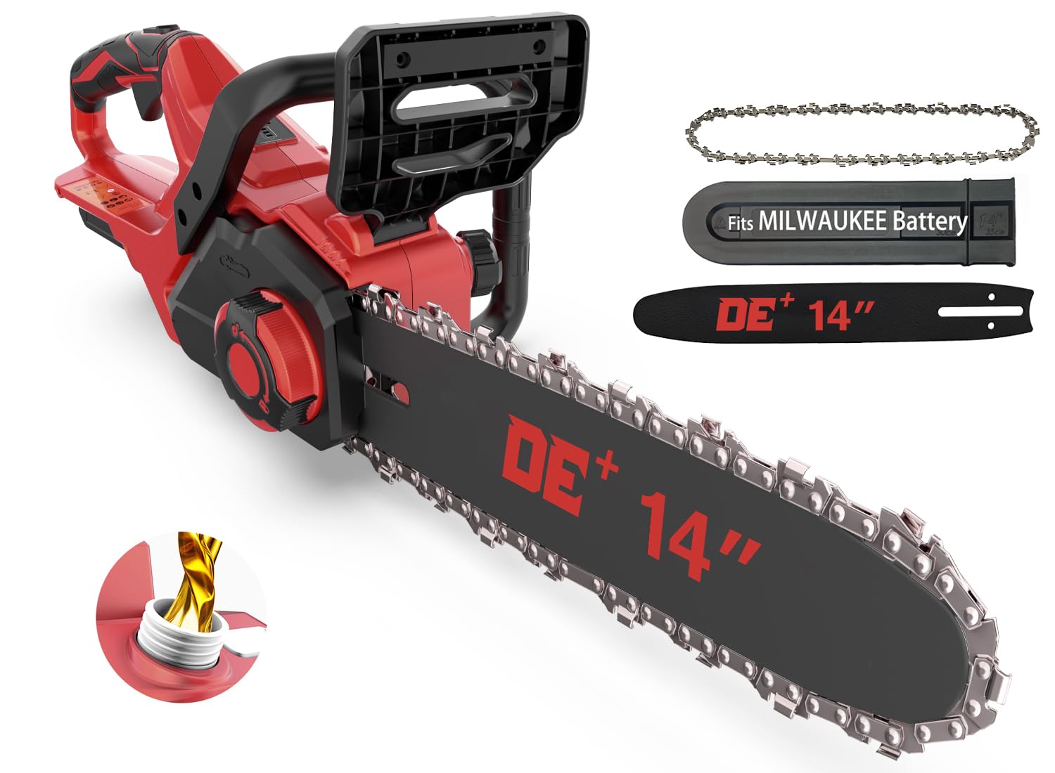 Photo 1 of 14 Inch Brushless Electric Chainsaw Cordless for Milwaukee M18 18V Battery, Power Chain Saws with Auto Oiler, Low Kickback, Chain Saw Battery Powered for Tree Trimming, Storm Clean-Up,Firewood Cutting