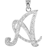 Claddagh Gold .925 Sterling Silver Cubic Zirconia Dangling Cursive Initial A Charm 4/5" Pendant