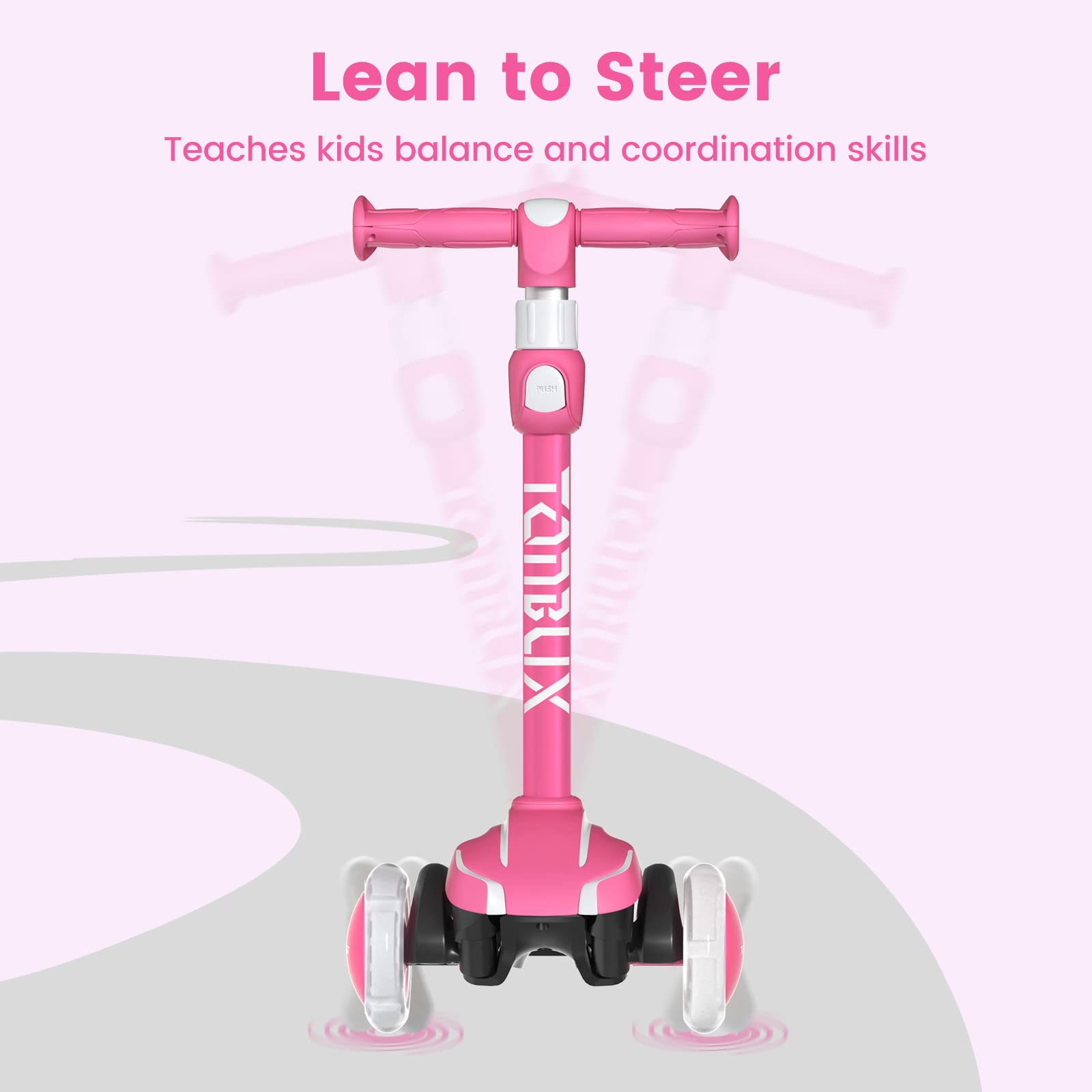 TONBUX Kids Scooter for Age 3-12, Toddler Scooter with 4 Adjustable Heights, Light Up 3-Wheels Scooter, Shock Absorption Design, Lean to Steer, Balance Training Scooter for Kids