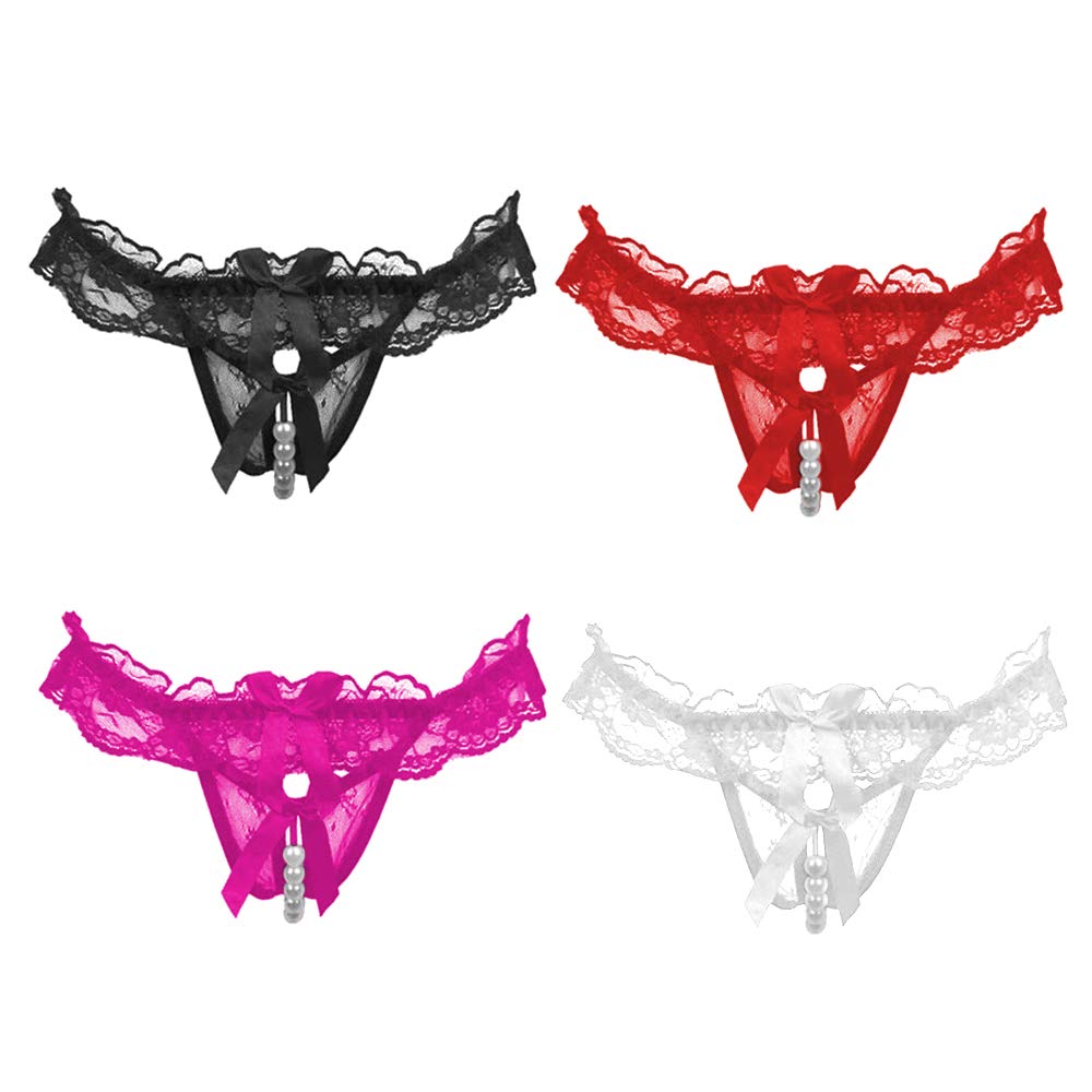 Laise Vie Women\'s Sexy Lace Condole Belt Lingerie Low Rise T-Back Panties G-String Thongs Underwear (T4 4PCS) Black