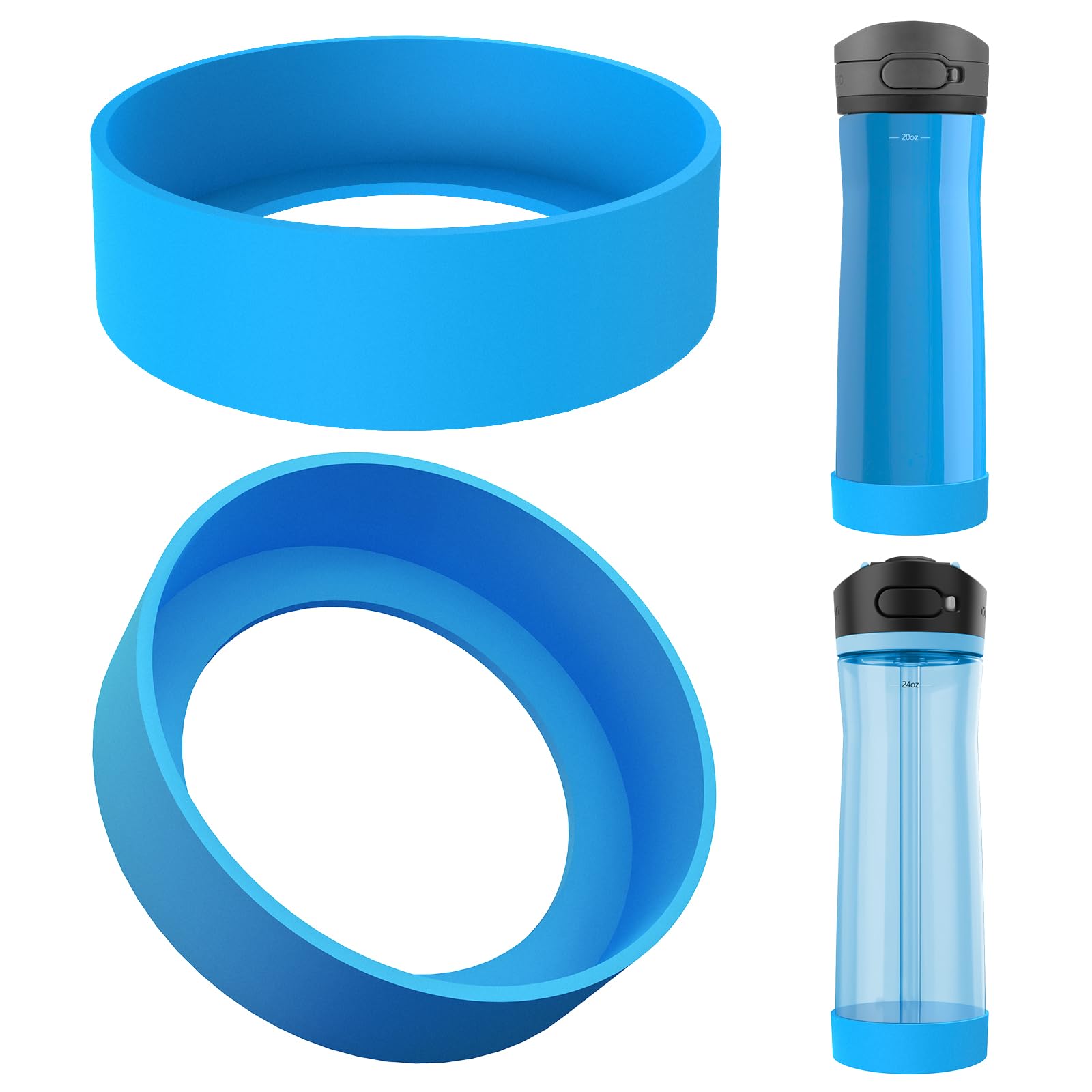 Linkidea 2 Pack Water Bottle Boot Compatible with Contigo Jackson Chill 2.0 20oz/24oz, Ashland Chill 20oz/24oz, Silicone Anti-Slip Bottle Bottom Bumper Protector (Blue)